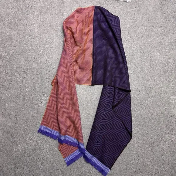 Seaward & Stearn Super Fine Wool Scarf 70"x18” Scotland Orange Purple Geometric - Picture 4 of 8